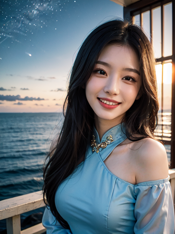 00166-1073578986-Wearing a cheongsam, off the shoulder, long haired and smiling beauty, at night, by the sea, starry sky, with delicate facial fe.png